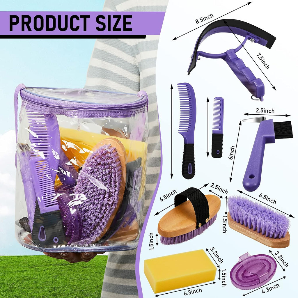 9 Pcs Horse Grooming Kit Tack Room Supplies, Cute, Purple