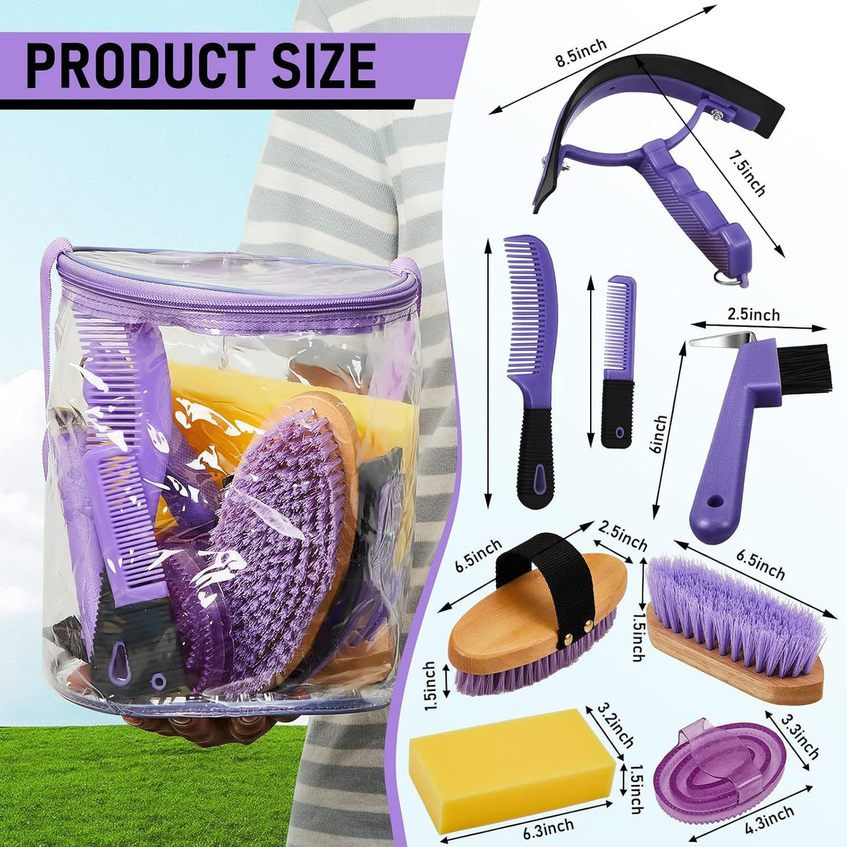 9 Pcs Horse Grooming Kit Tack Room Supplies, Cute, Purple