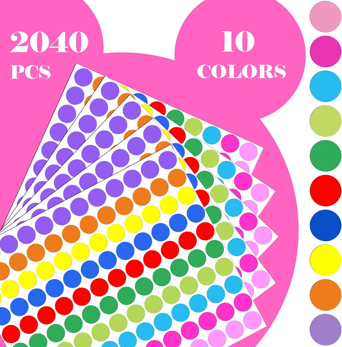 2040 PCS Colored Dot Stickers,3/4 Inch,10 Colors Round Circle Labels