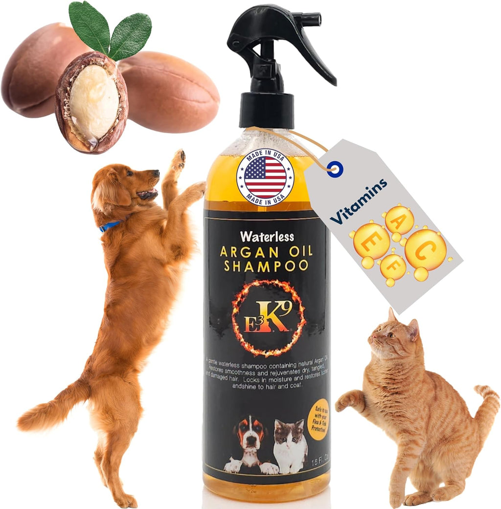 K9 Waterless Dog Shampoo 16 oz - Argan Oil Scented Dry Shampoo for Dogs & Cats - No Rinse - Waterless Pet Shampoo for