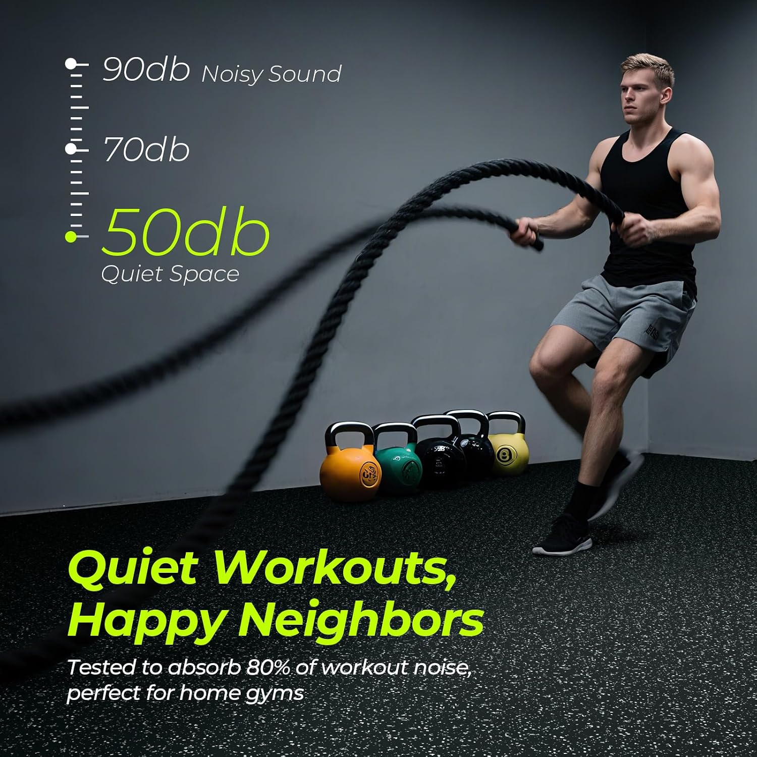 0.56'' Thick 48 Sq Ft Rubber Top High Density EVA Foam Exercise Gym Mats Non-Slip 12 Pcs - Interlocking Puzzle Floor