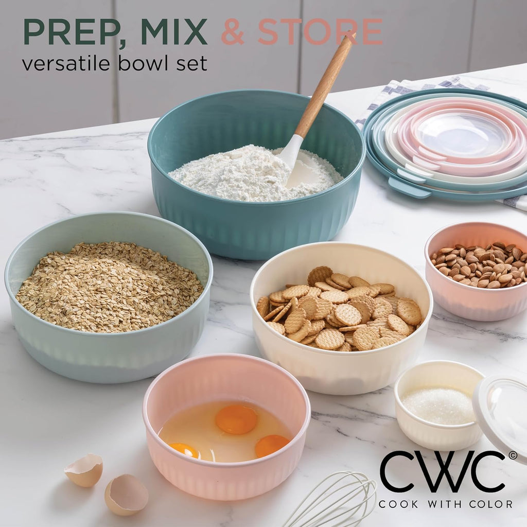 Prep Bowls with Lids- Wide and Deep Nesting Plastic Small Mixing Bowl Set with Lids, 12 Piece Set - Wide Bowls, Teal