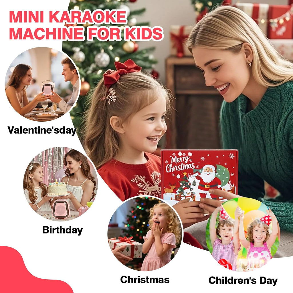 Mini Karaoke Machine for Kids, Karaoke Speaker with LED Lights, Portable Bluetooth Entertainment System with 2