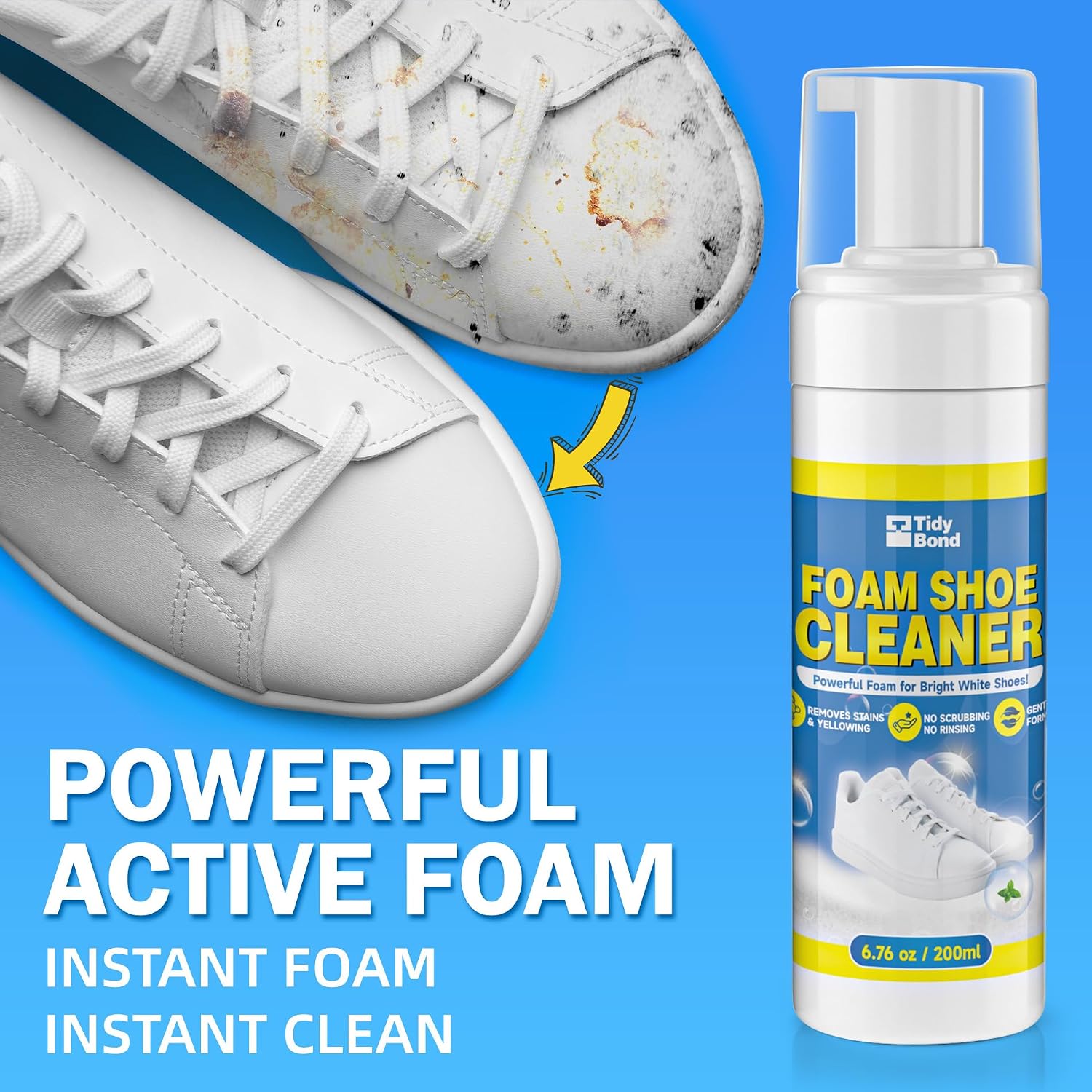 Shoe Cleaner Kit – Foam Cleaner for White Shoes & Sneakers, 6.76 fl oz | Fast Dirt And Stain Removal, Anti-Yellowing