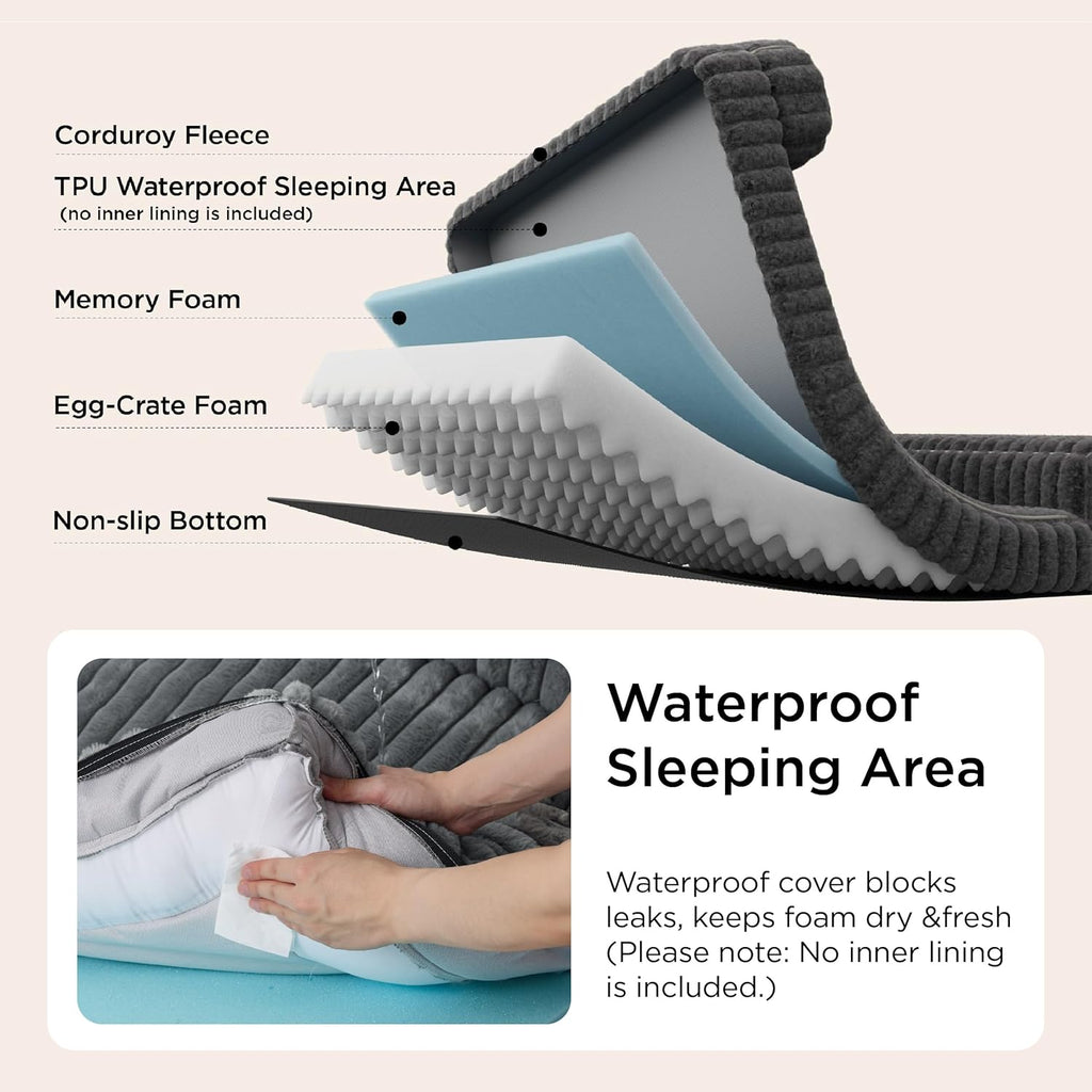 ComfyFleece Orthopedic Dog Beds Large Sized Dog, Waterproof Memory Foam Pet Couch Sofa with Sides, Non-Slip Bottom