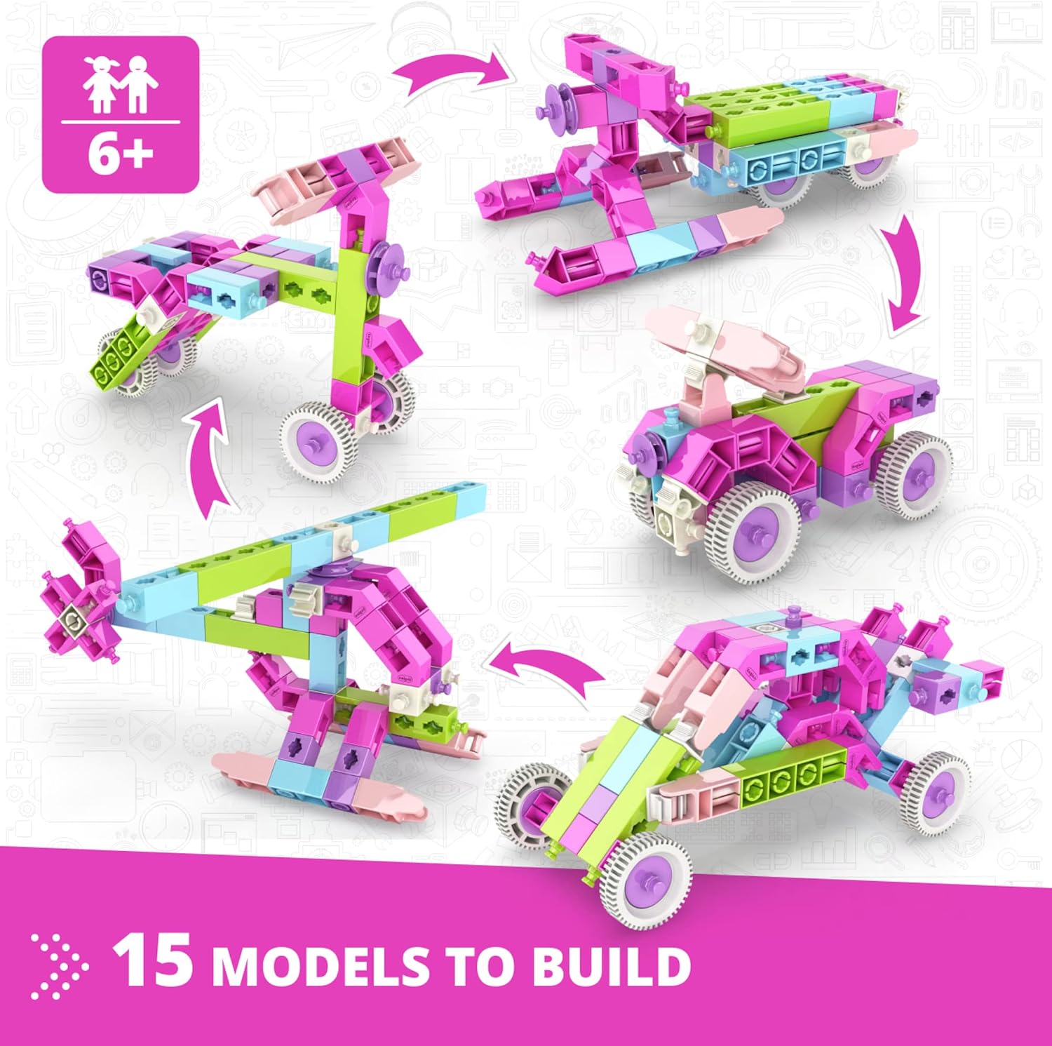 STEM Girls Building Toys, 15 Model Set, Engineering Kit for Ages 6+, Construction Toys, STEM Projects for Young