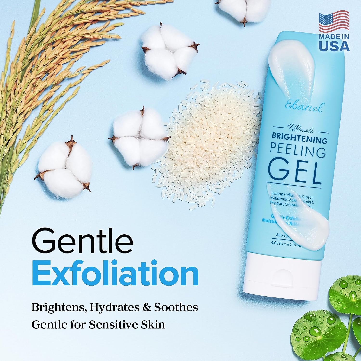 Brightening Peeling Gel with Cellulose, Rice, Papaya, HA, Cica | Gentle Exfoliating Gel Peel for Face and Body, Deep
