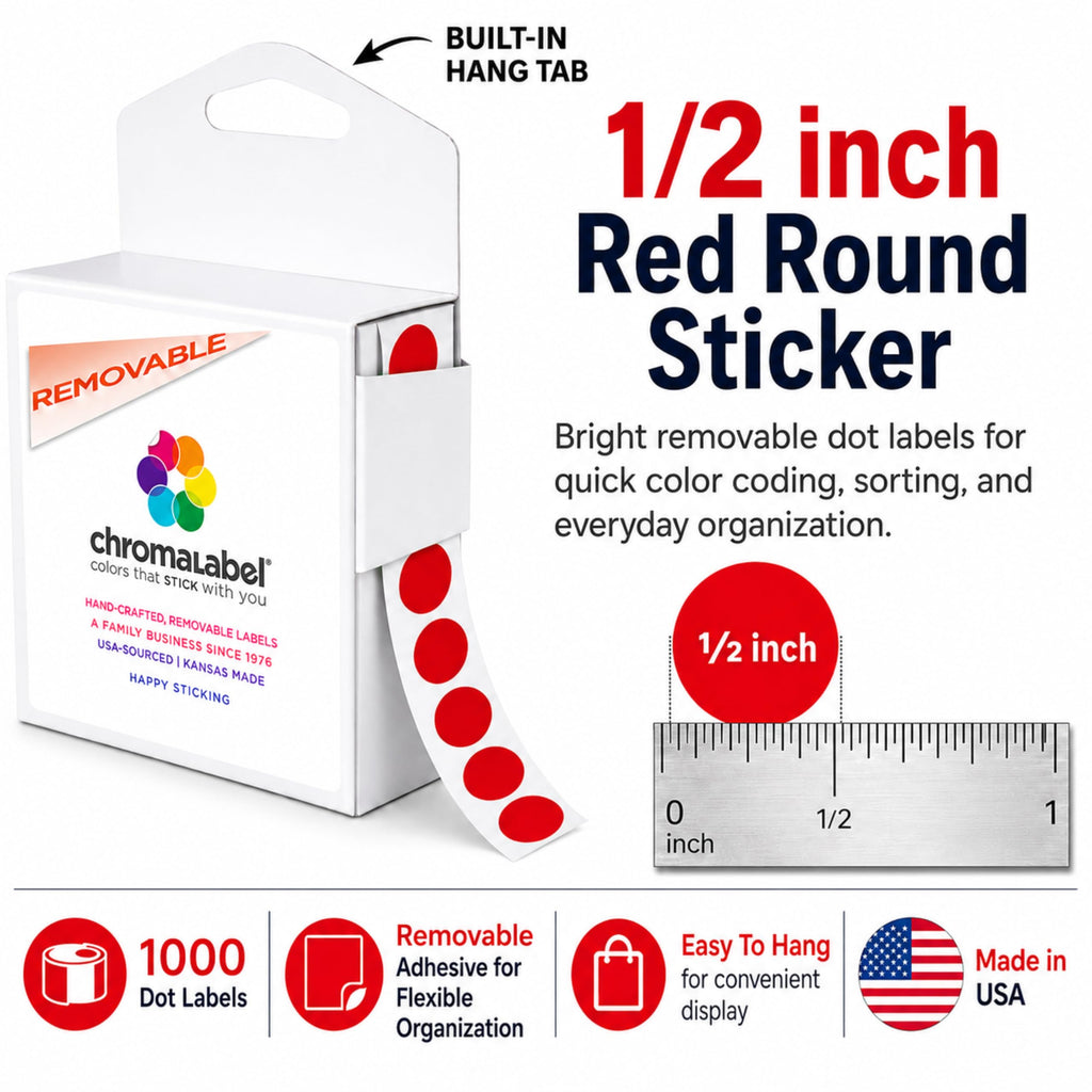 Removable Red Dot Stickers, 1/2 Inch, 1000/Box