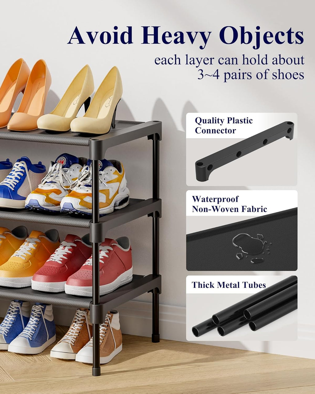 Shoe Rack - Non-Woven Shoe Rack Shelf, Shoe Organizer for Closet, Entryway, Garage & Corridor, Stackable Shoe