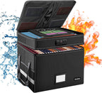 File Box with Lock,Multi-Layer Fireproof Document Box Collapsible File Storage Organizer with Pockets/Handle,Large