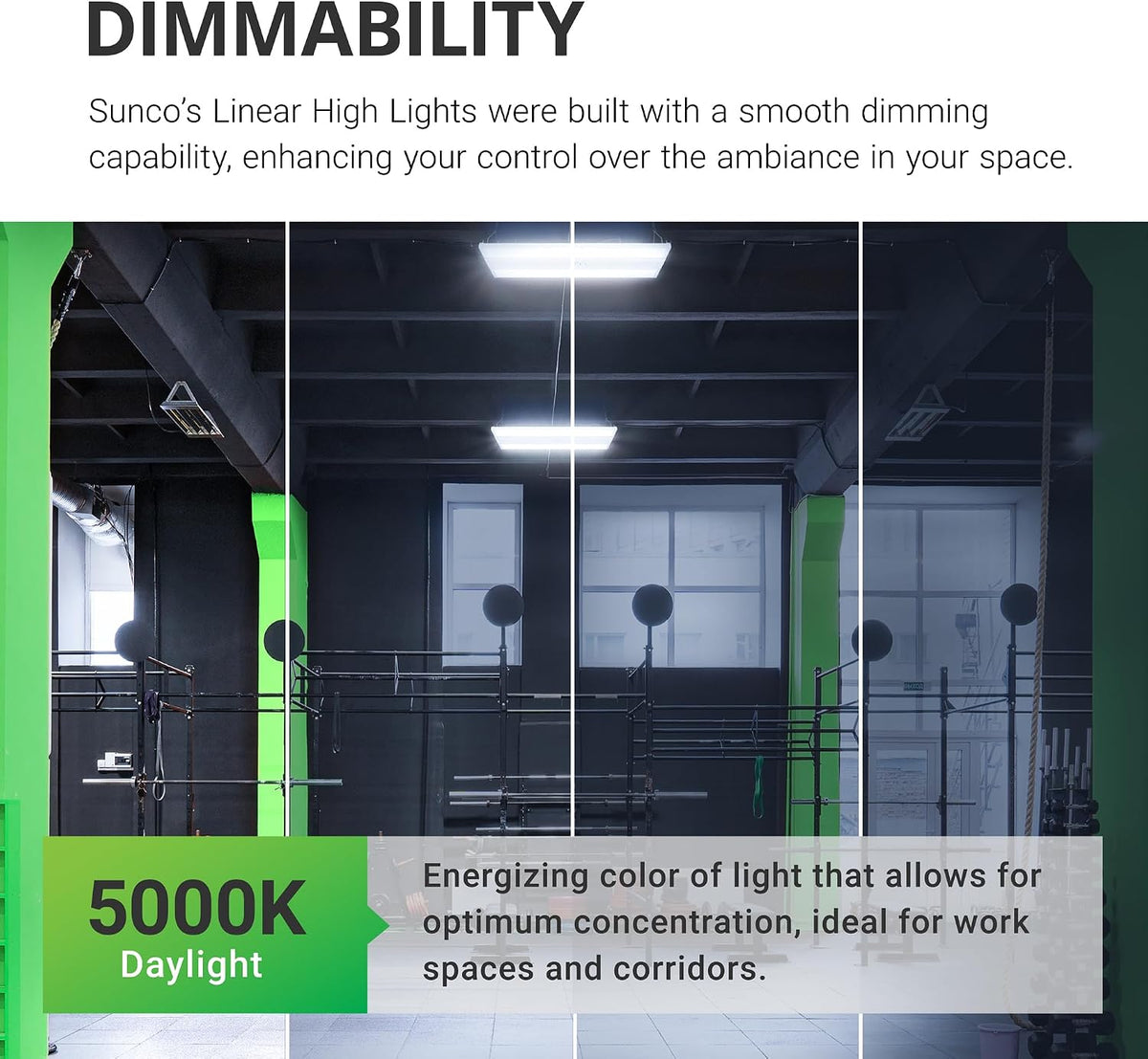 Sunco 2 Pack LED 2 Foot Linear High Bay Warehouse Lights, 110W, Dimmable