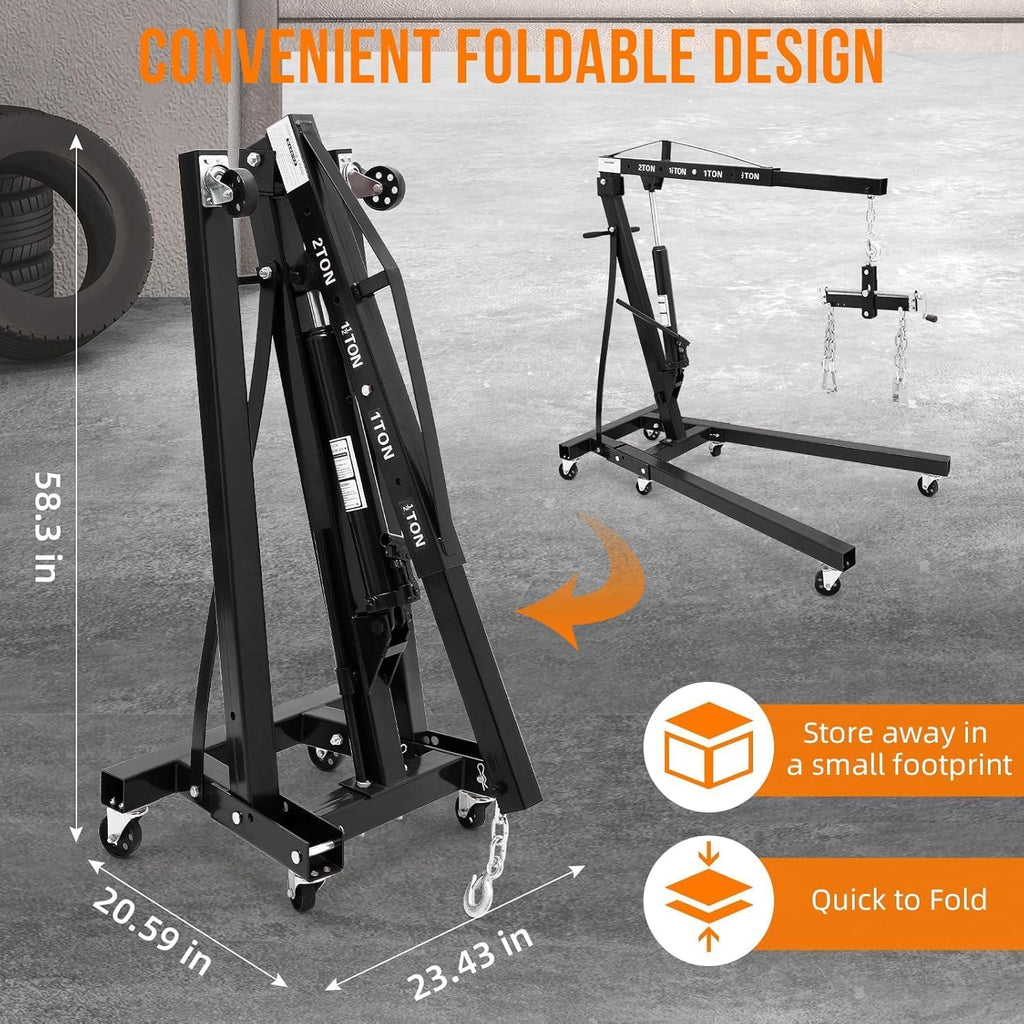 2 Ton Engine Hoist, Hydraulic Cherry Picker Engine Crane, Black