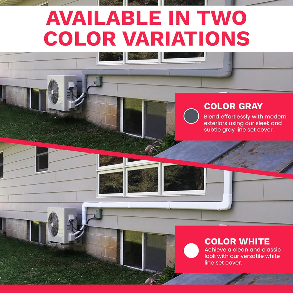 Ductless HVAC Mini Split Line Set Cover - Paintable Kit (Gray, 3" x 7.5 ft) | Protects mini split AC line sets from