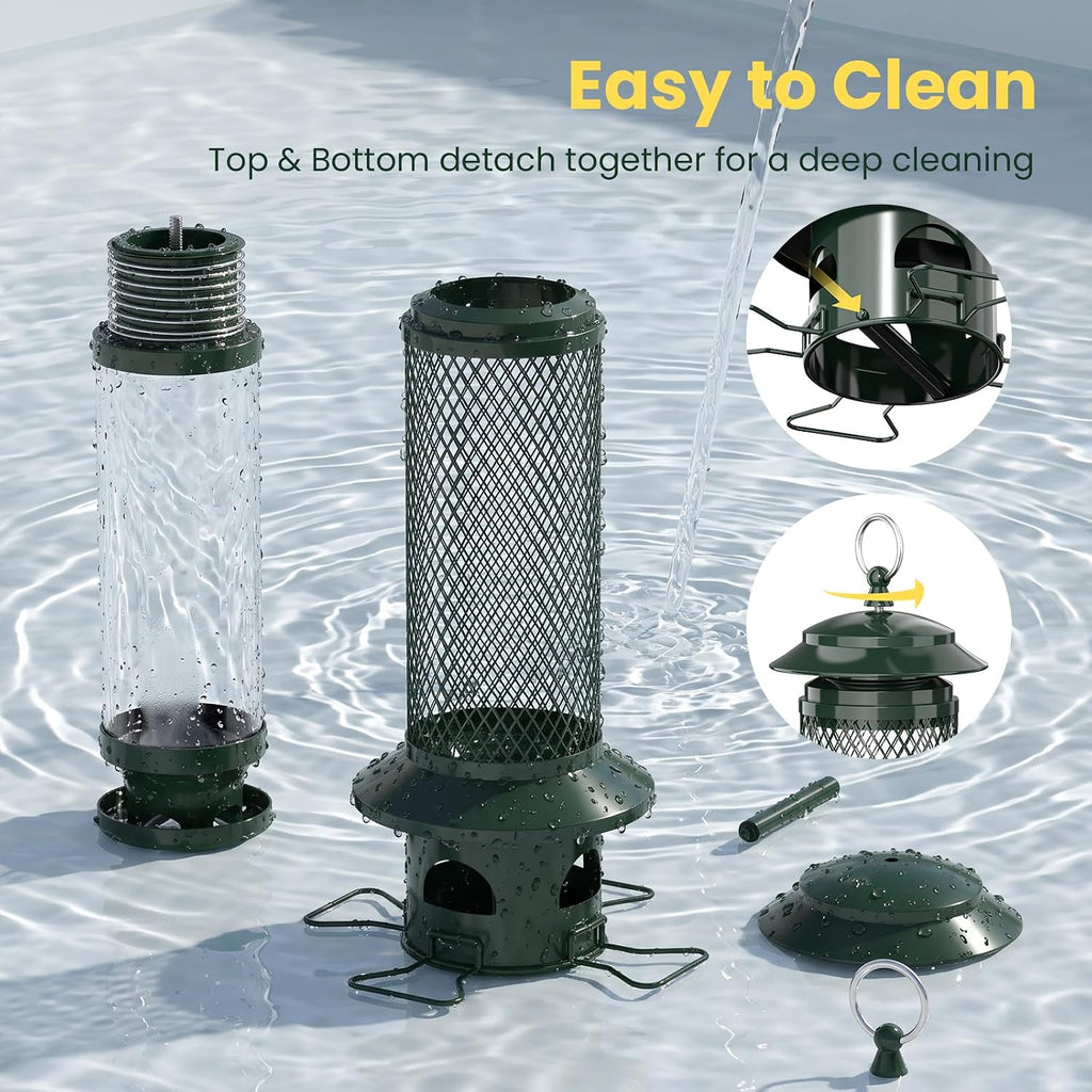 Squirrel Proof Bird Feeders for Outdoors - 4 Port Hanging Metal Bird Feeder with Gravity Spring, Upgraded Metal