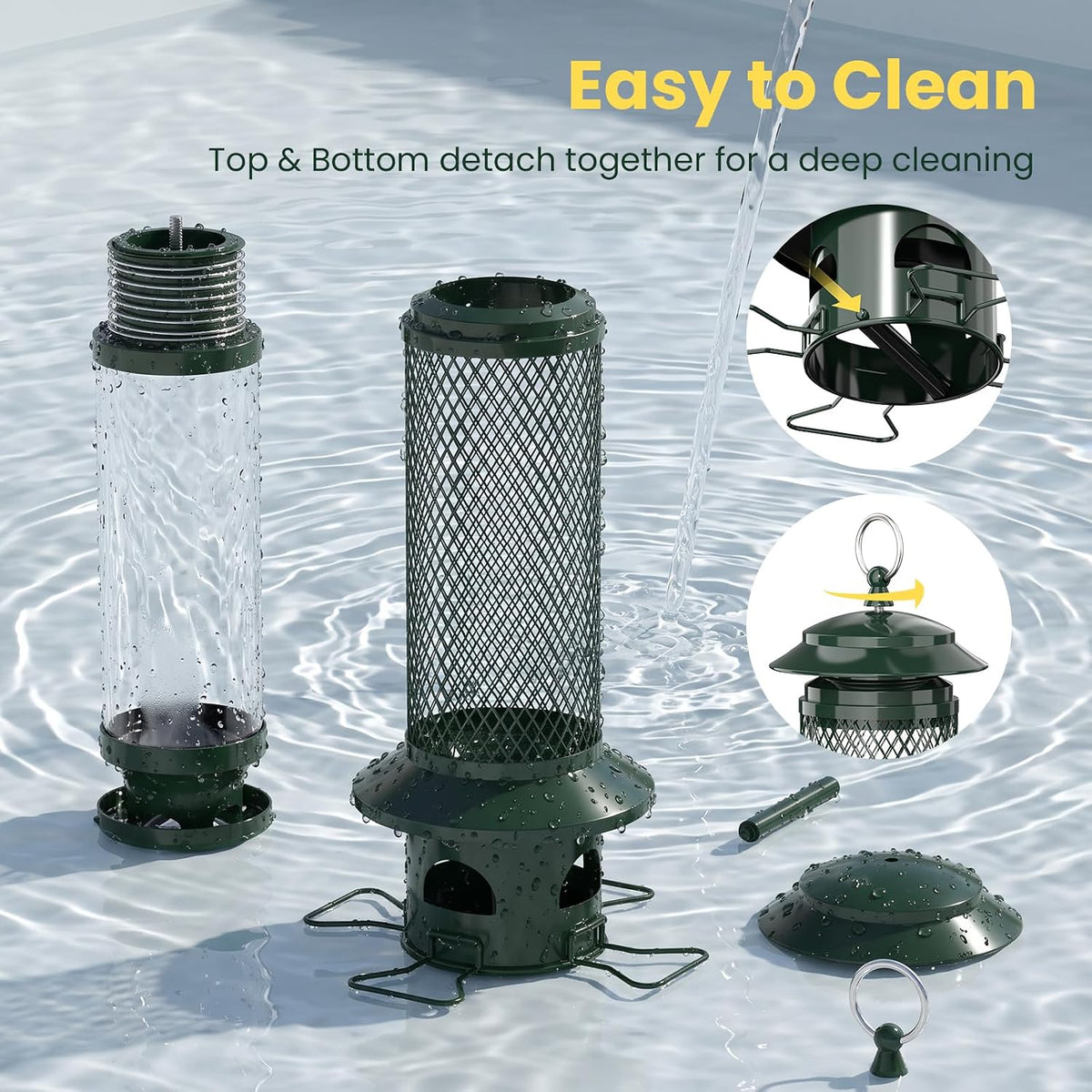 Squirrel Proof Bird Feeders for Outdoors - 4 Port Hanging Metal Bird Feeder with Gravity Spring, Upgraded Metal