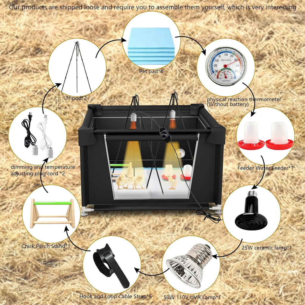 Large 42" x 42" x 36.6" Chicken Brooder Box Starter Kit, Brooder Pen for Chicks Ducks Quail, Temperature-Adjustable