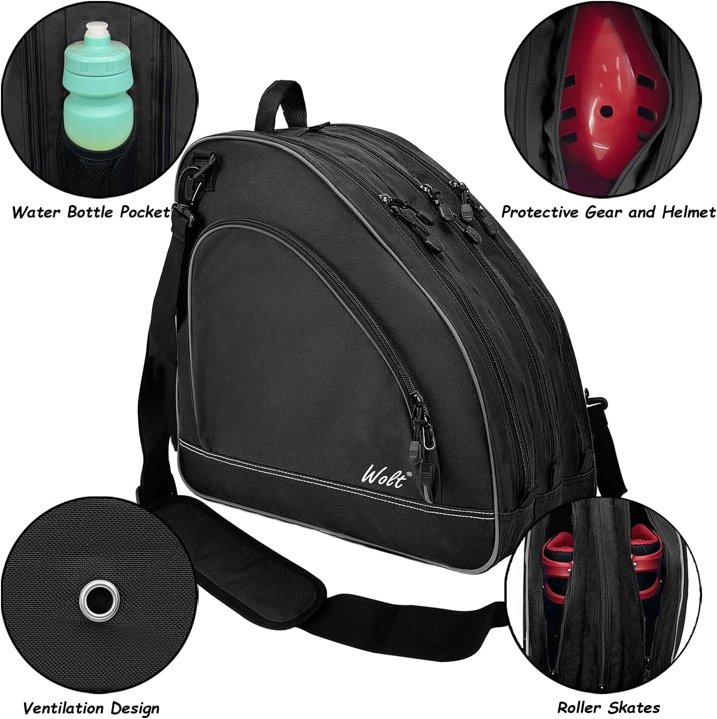 Ice Skate Bag - Roller Skate Bag, Inline Skate Bag with Adjustable Shoulder Strap for Both Youth and Adults.