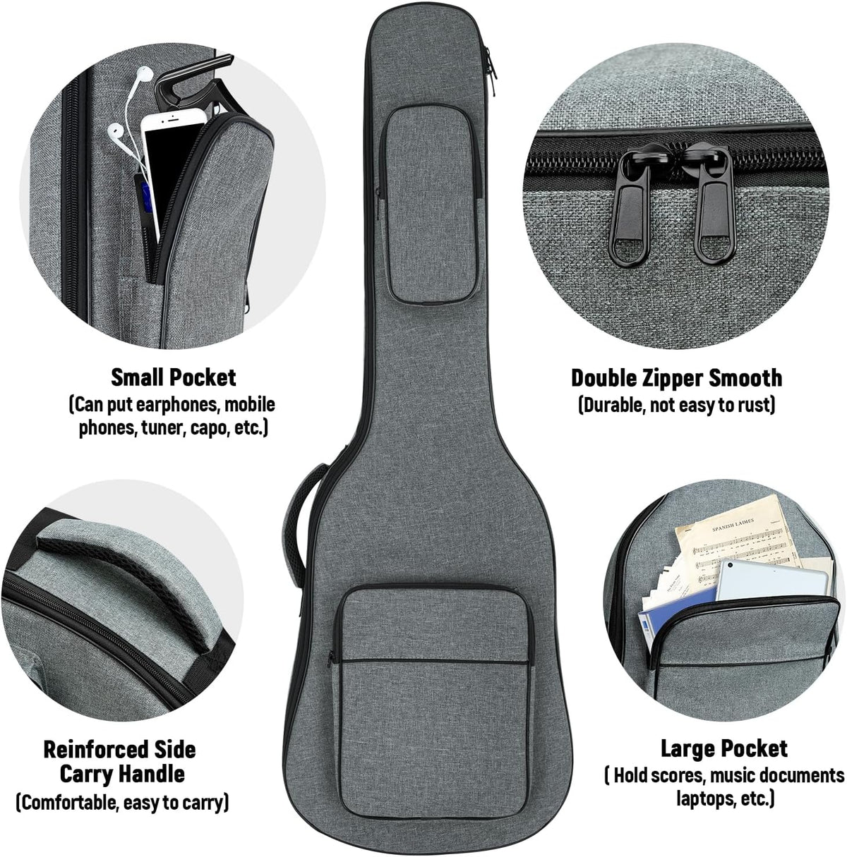 Electric Guitar Bag Padded Electric Guitar Gig Bag 11.5mm Padding Soft Guitar Case with Neck Strap, Back Hanger Loop