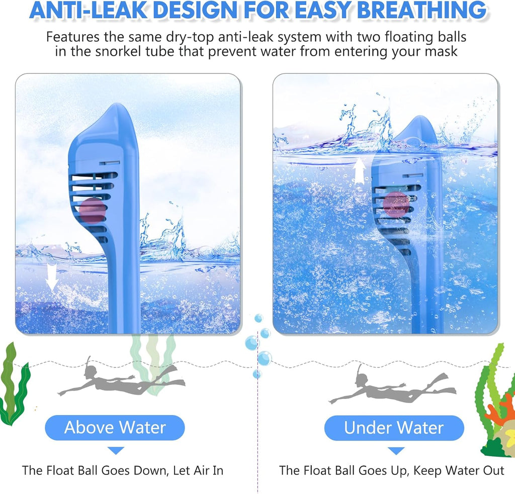 Kids Snorkel Mask Full Face, Snorkeling Gear for Kids with Camera Mount, 180 Degree Panoramic View Snorkeling Set