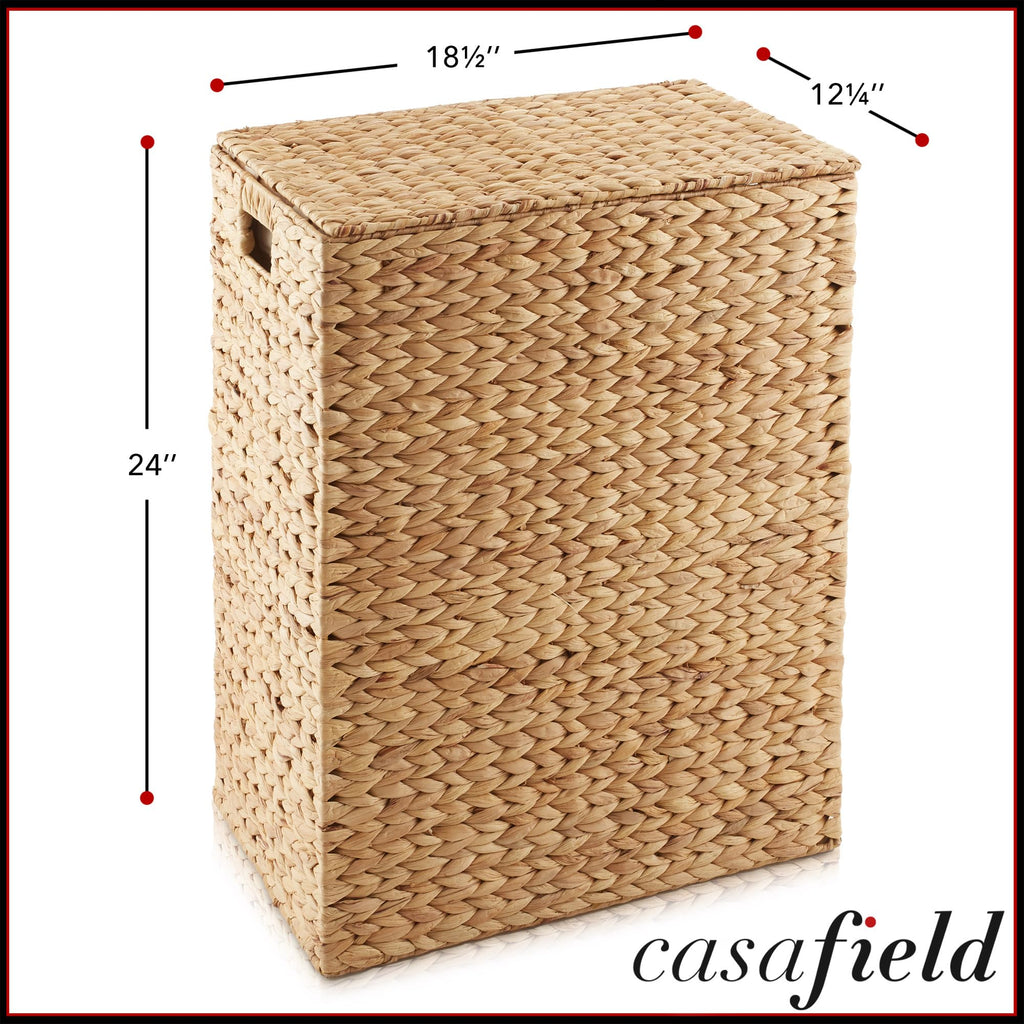 Large Laundry Hamper with Lid and Removable Liner Bag - Natural, Woven Water Hyacinth Rectangular Laundry Basket