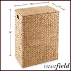 Large Laundry Hamper with Lid and Removable Liner Bag - Natural, Woven Water Hyacinth Rectangular Laundry Basket