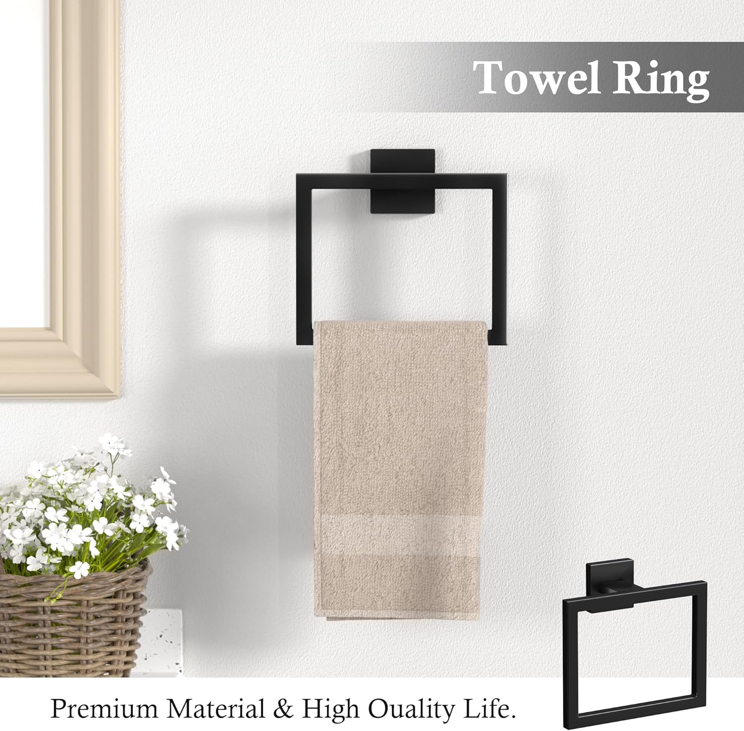 10-Pieces Matte Black Bathroom Accessories Set 23.6 Inch Towel Bar Set. | SUS 304 Stainless Steel Bathroom Hardware