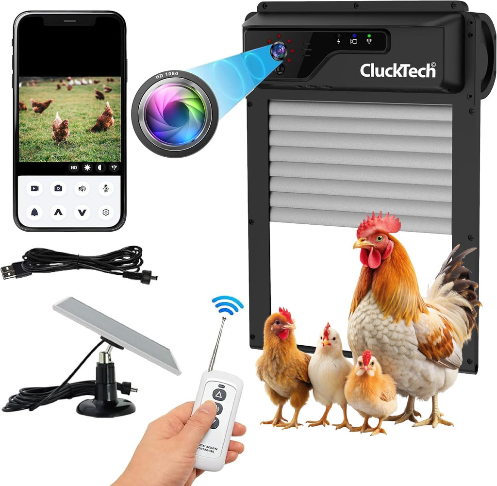 Automatic Chicken Coop Door with 1080p Camera - Solar Powered - 5000mAh Battery - App Remote Control and Opener with