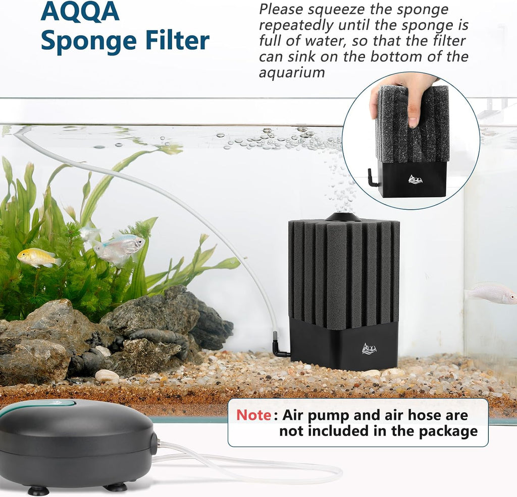 Aquarium Sponge Filter Submersible Fish Tank Filter | Ultra Quiet Air-Powered Filter with Ceramic Media Balls and