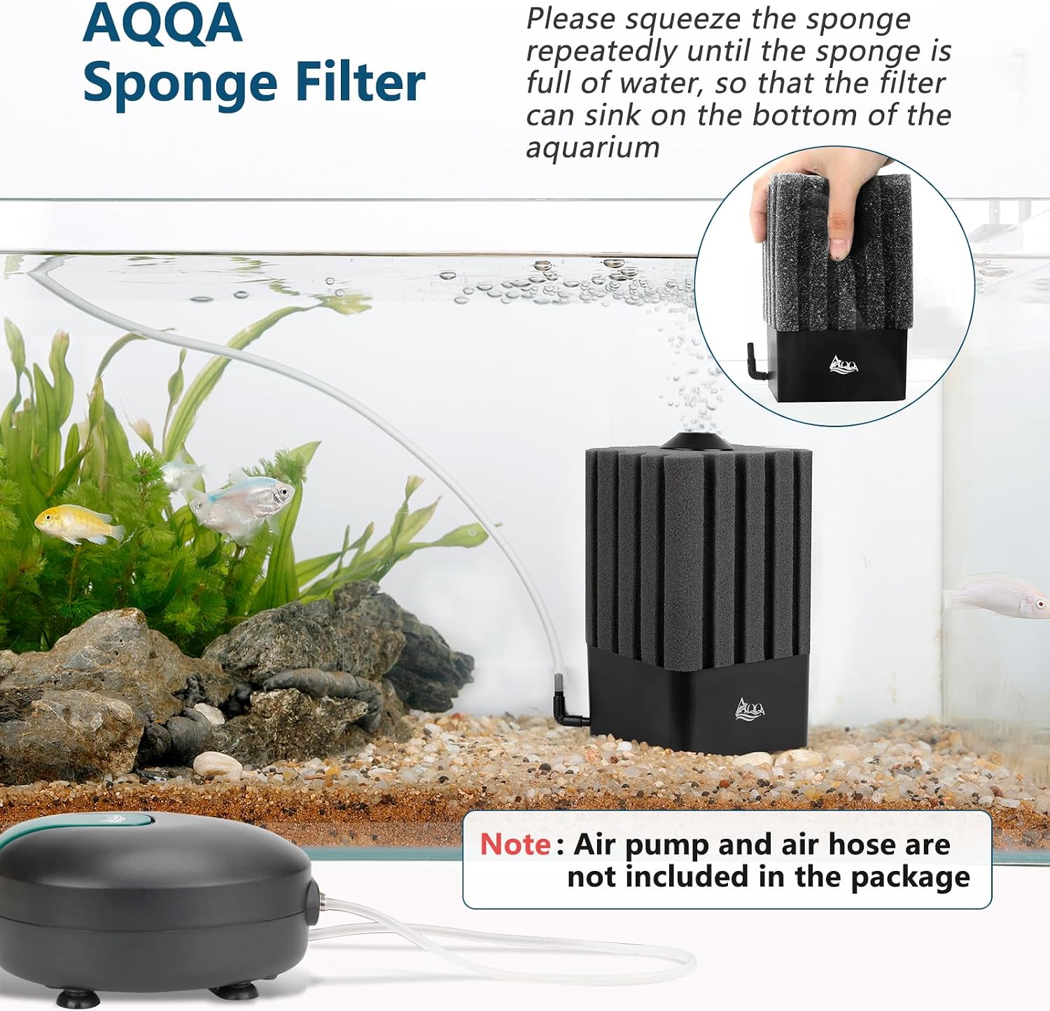 Aquarium Sponge Filter Submersible Fish Tank Filter | Ultra Quiet Air-Powered Filter with Ceramic Media Balls and
