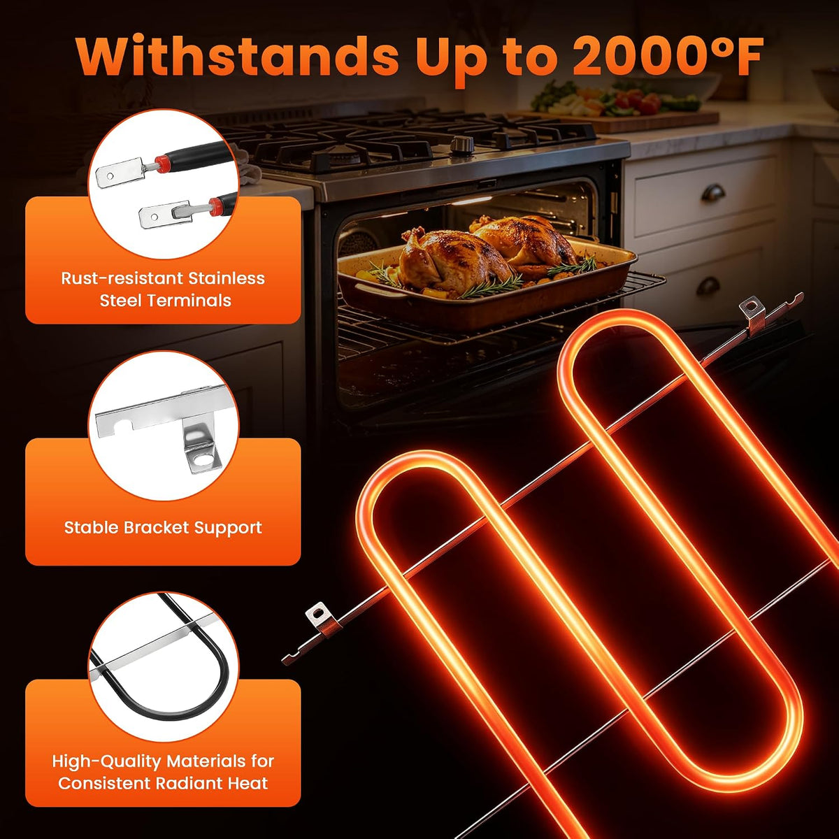 WB44T10009 Oven Broil Element 240V 3410W Compatible witn Hotpoint GE Range, Top Broiler Heating Element Replace 770548 AP2030995 EAP249284 PS249284 AGE23550 PD00001196 045902595315 by Fetechmate
