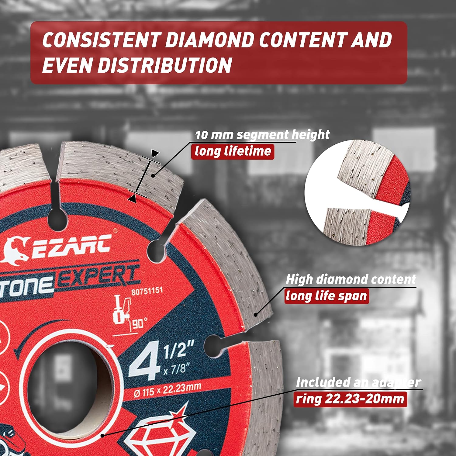 4-1/2 Inch Segmented Diamond Blade, 7/8"-20mm-5/8 Arbor, 2-Pack | Cutting Wheel for Angle Grinder, Fast Cutting