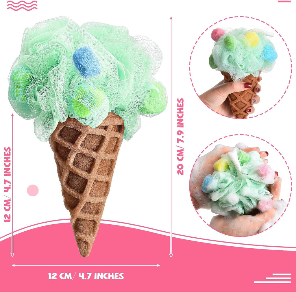 4 Pieces Kids Loofah Ice Cream Cone Bath Sponge Kids Bath Shower Sponge Body Scrubber Exfoliating Loofah for Spa Shower