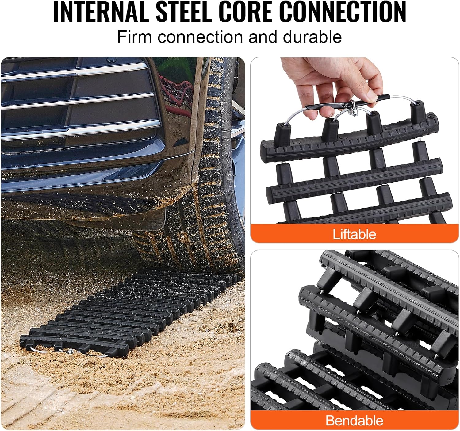 7 TON Traction Boards with TPR Material, Recovery Boards for Off-road Vehicles/Cars/Pickups/SUVs/RVs, Pair Tire