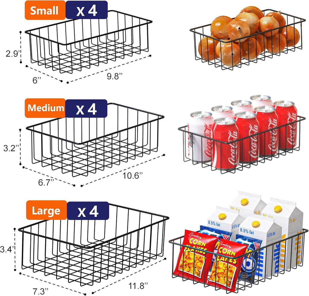 12 PACK (3 Szie) Small Wire Storage Baskets for Organizing,Pantry Organization Bins for Cabinets, Metal Basket for