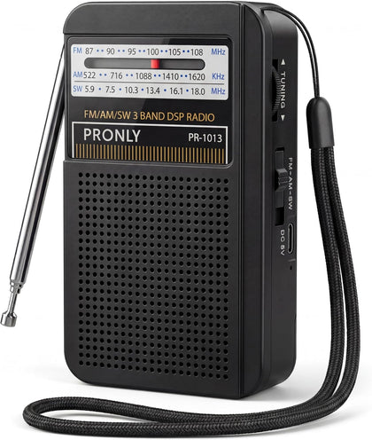Portable AM FM Radio, 3 Band Transistor Radio with Shortwave, USB-C Rechargeable Portable Radio with Speaker &