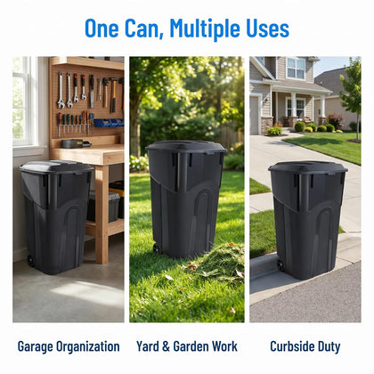 32 Gallon Outdoor Trash Can with Lid and Wheels, Wheeled Garbage Bin, Black | 32 Gallon Outdoor Trash Bin, Wheeled