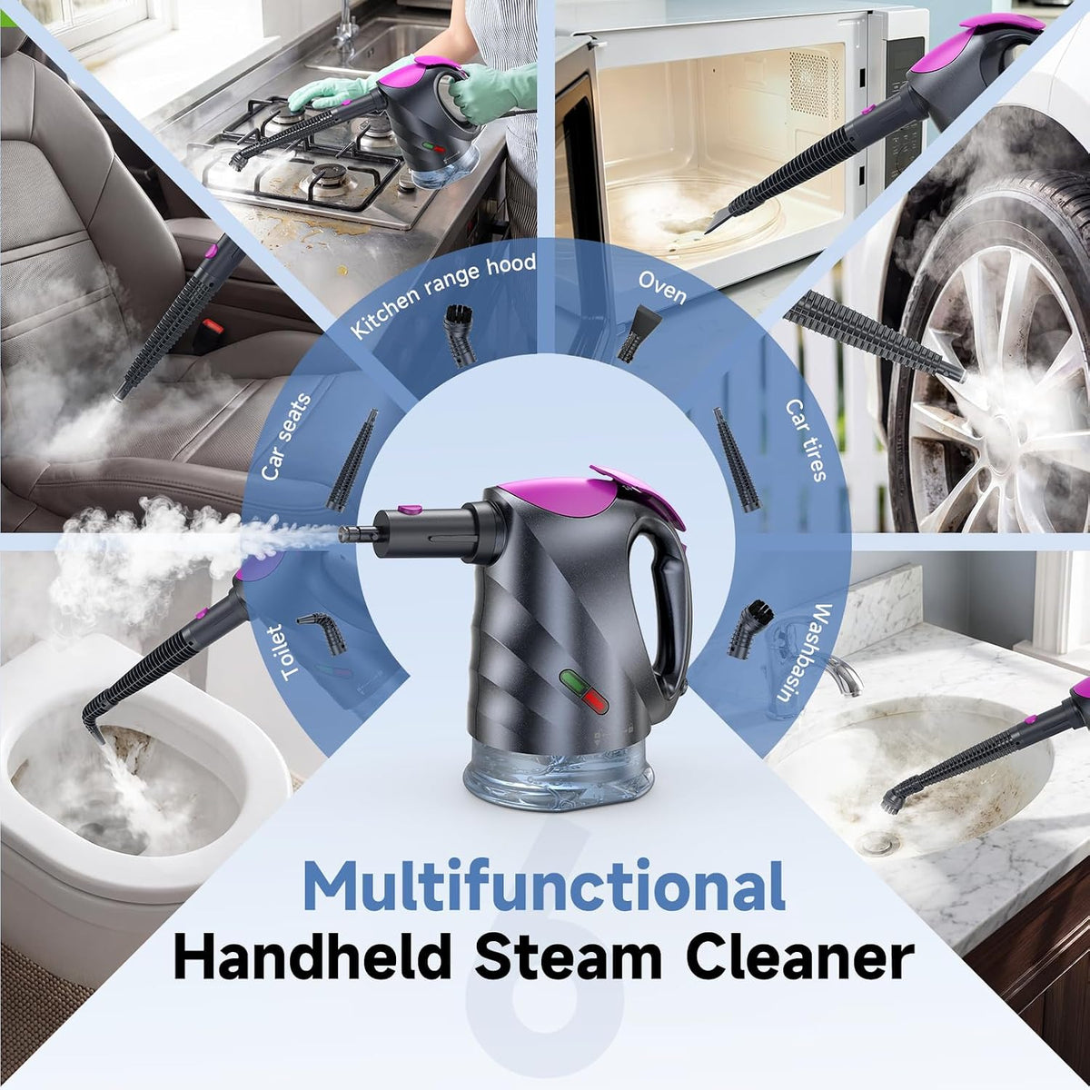 Steam Mop & Detachable Handheld Steam Cleaner | 10s Fast Heat-Up, 248°F Deep Cleaning, 8 Accessories, 320ml Tank with