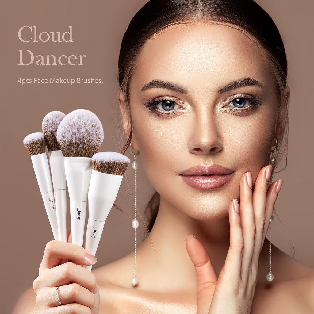 Make up Brushes 4pcs Face Makeup Brushes Set for Foundation Concealer Blush Contour Powder Highlighter, Pearl White T344
