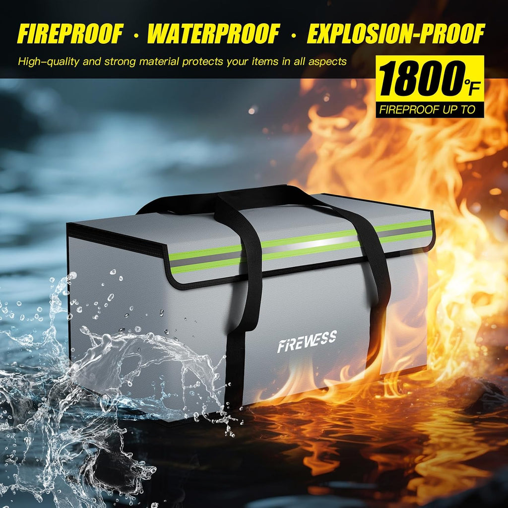 Large Fireproof Document Bag, 24x12x12'' Waterproof Safe bag, Large capacity document storage box with reflective