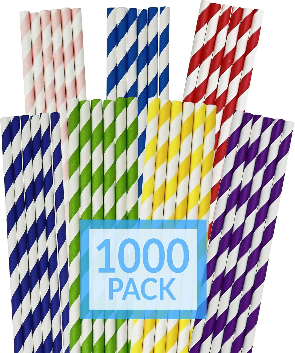 1000 Pack Paper Straws (Assorted Colors) | Bulk Pack, Disposable