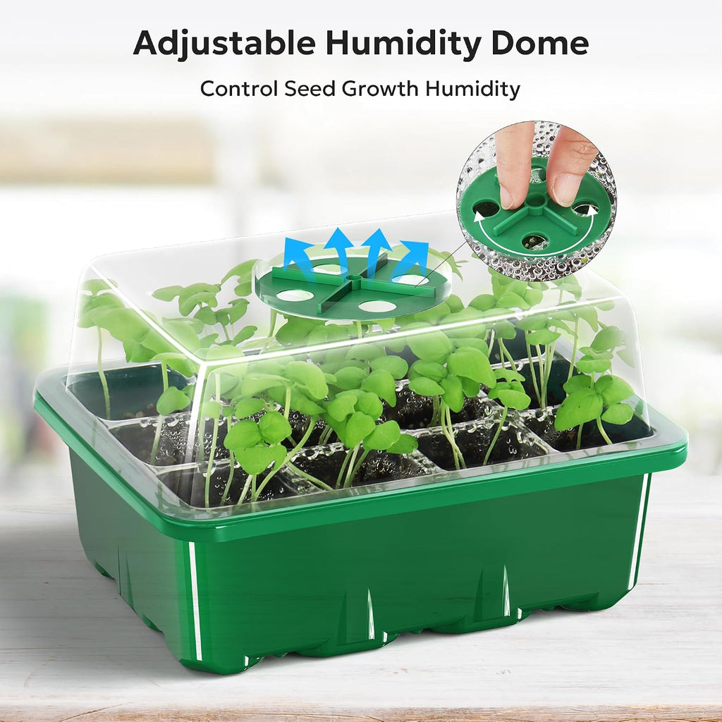10 Pack Seed Starter Tray, 120Cell Stater Kit with Humidity Dome Green | Reusable Clear Plant Germination Tray with