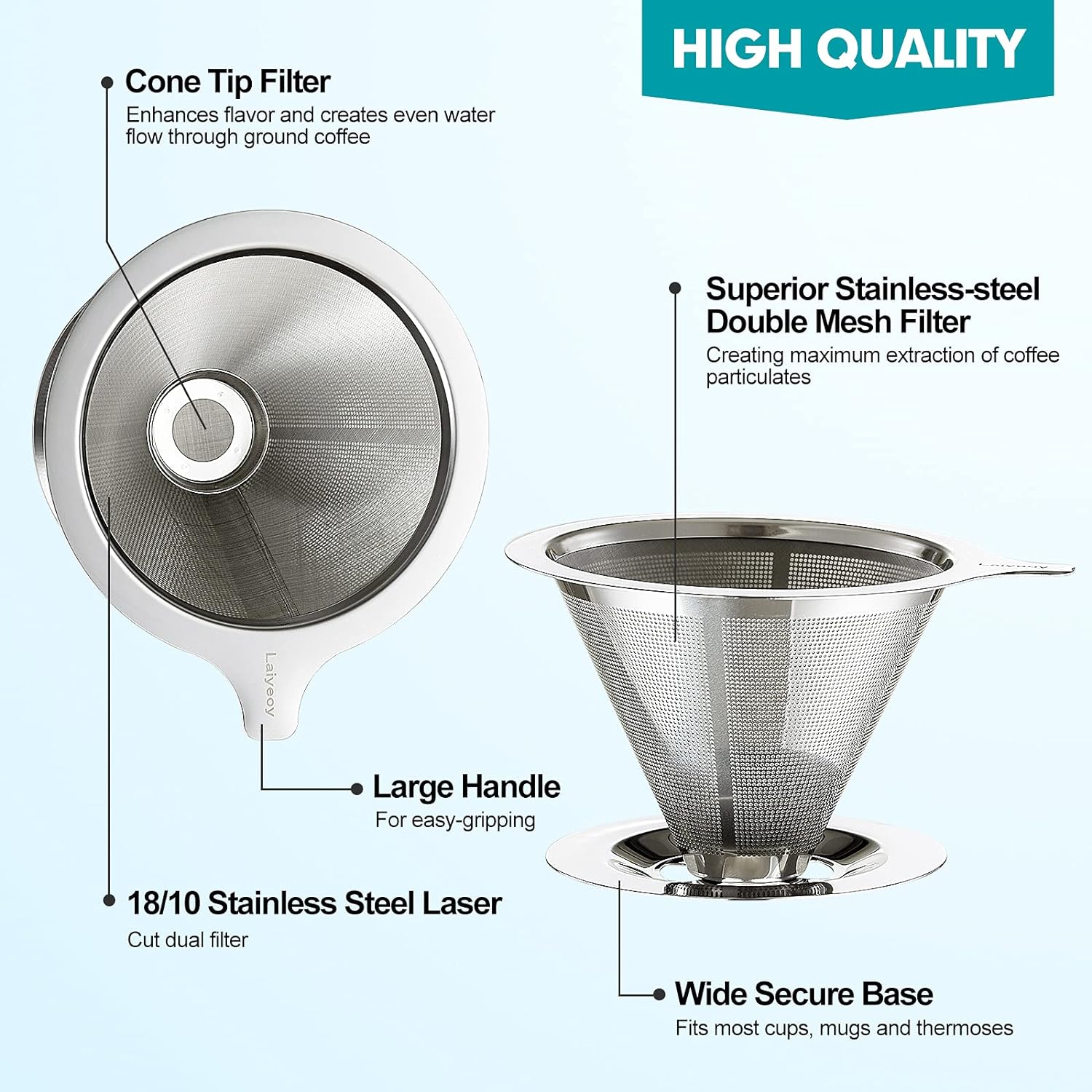 Pour Over Coffee Dripper, Slow Drip Paperless Coffee Filter, Stainless Steel Pour Over Coffee Maker for Single Cup