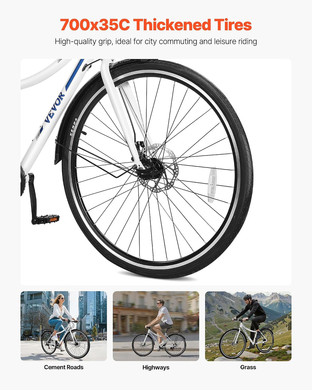 Hybrid Bike, Lightweight Aluminum Frame Bike, 700c Wheel Men Women Hybrid Bicycle, Step-Over/Step-Through Adult Urban