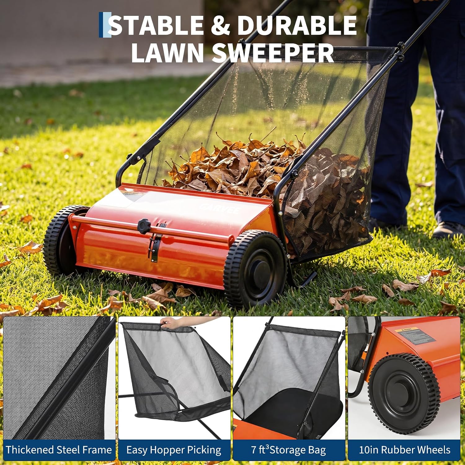 Push Lawn Sweeper 26Inch-Heavy Duty Walk Behind Leaf Collector and Yard Sweeper for Outdoor,Patio,Driveway,Garden