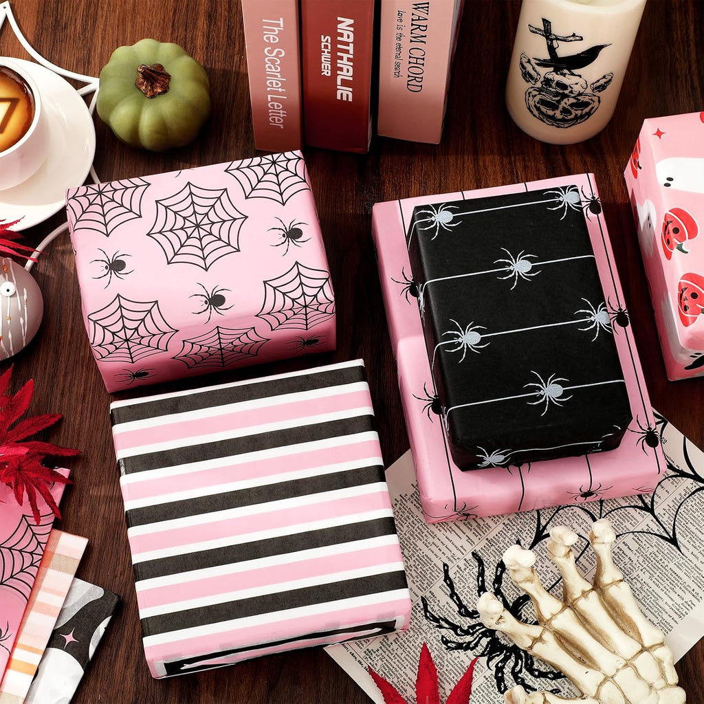 105 Sheets Halloween Tissue Papers 7 Designs Pink Orange Black Wrapping Paper Ghost Pumpkin Spider Web Decorative Art