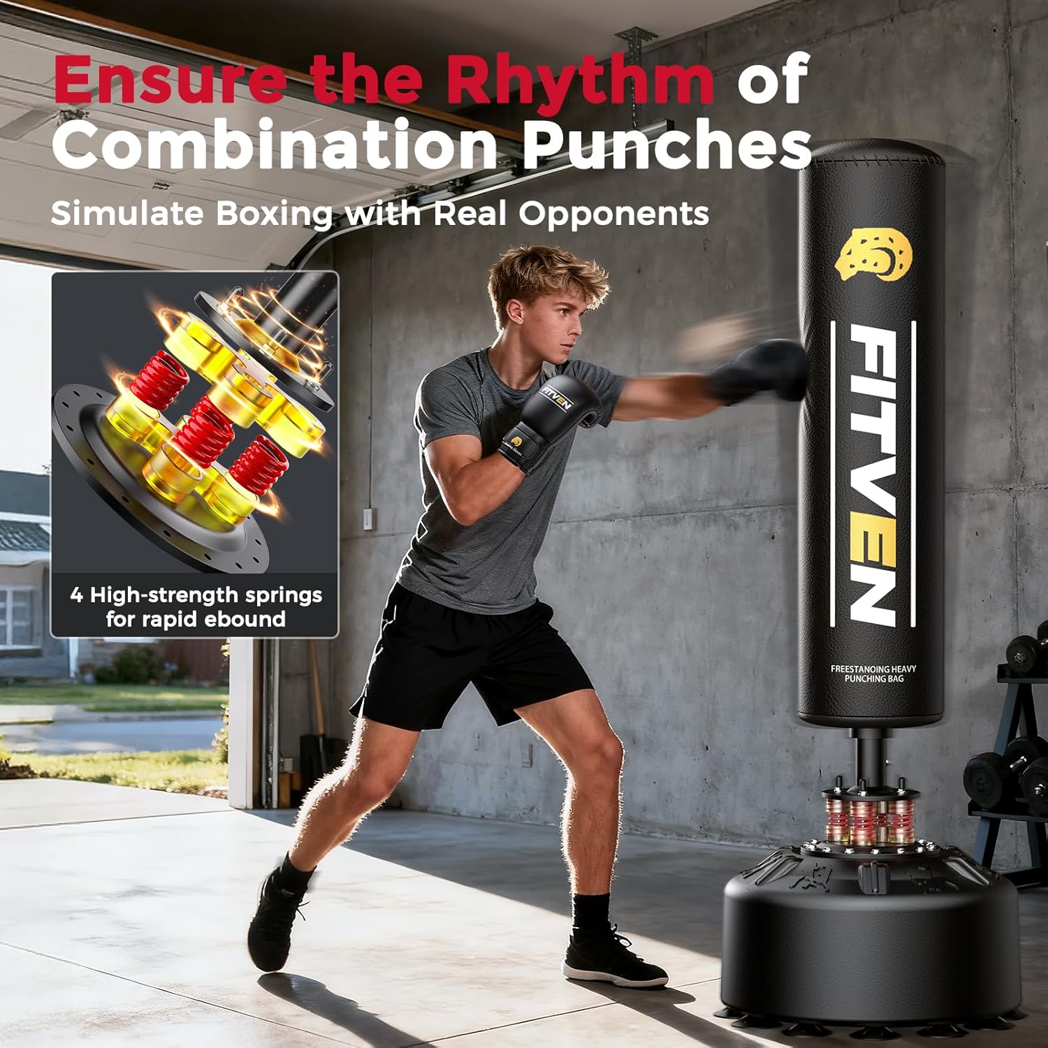 70'' Freestanding Punching Bag with Boxing Gloves, Heavy Boxing Bag with Suction Cup Base, Stand Kickboxing Bag for