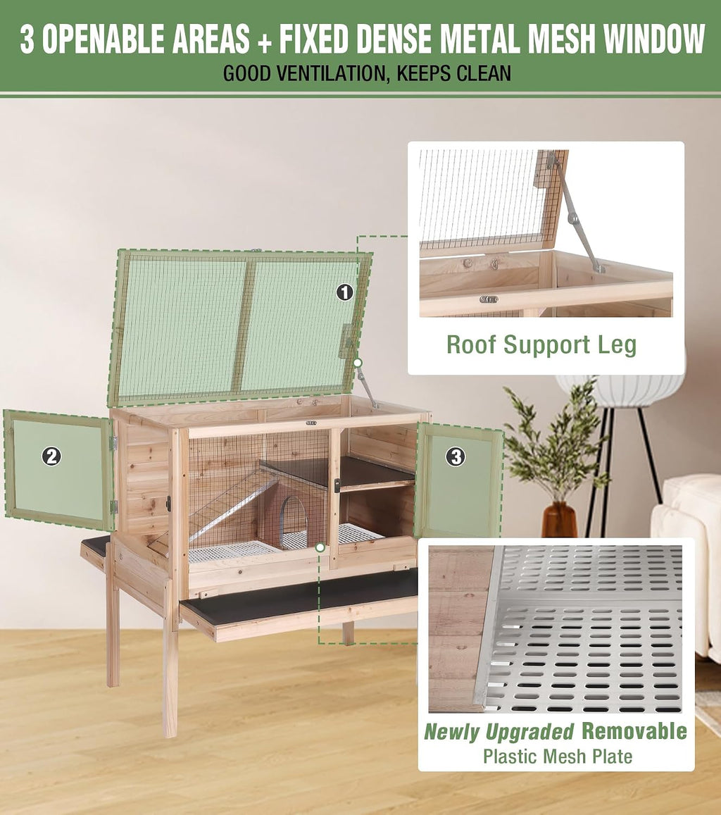 Guinea Pig Cage Indoor with Chew-Proof Edges, Clean Deep Tray | Rabbit cage with leakproof PVC layer, detachable
