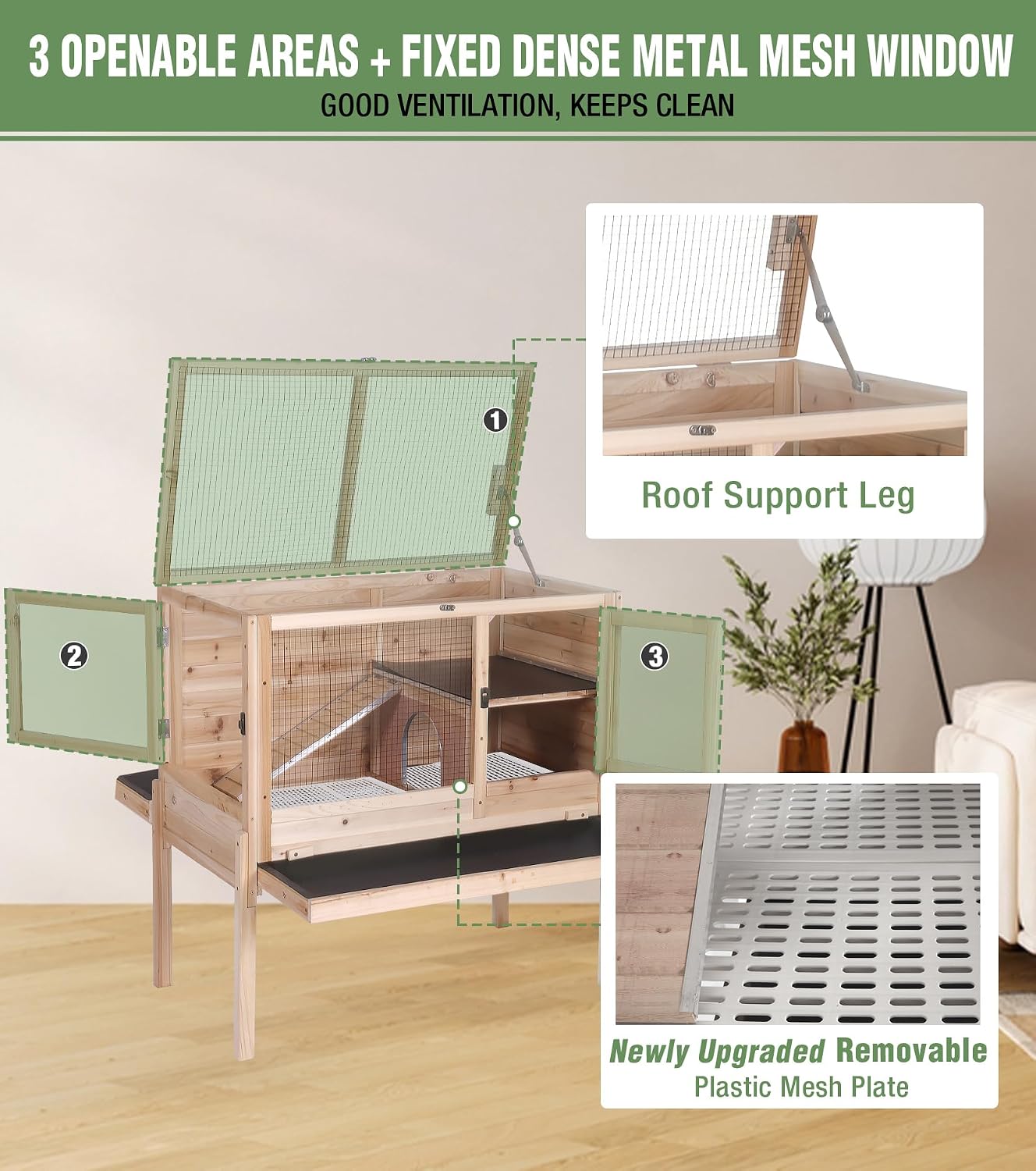 Guinea Pig Cage Indoor with Chew-Proof Edges, Clean Deep Tray | Rabbit cage with leakproof PVC layer, detachable