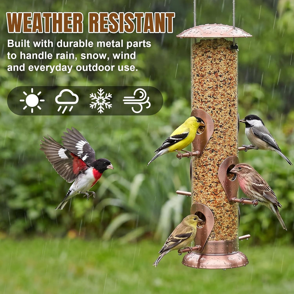 Bird Feeder for Outdoors Hanging, 13" Clear Tube, Copper