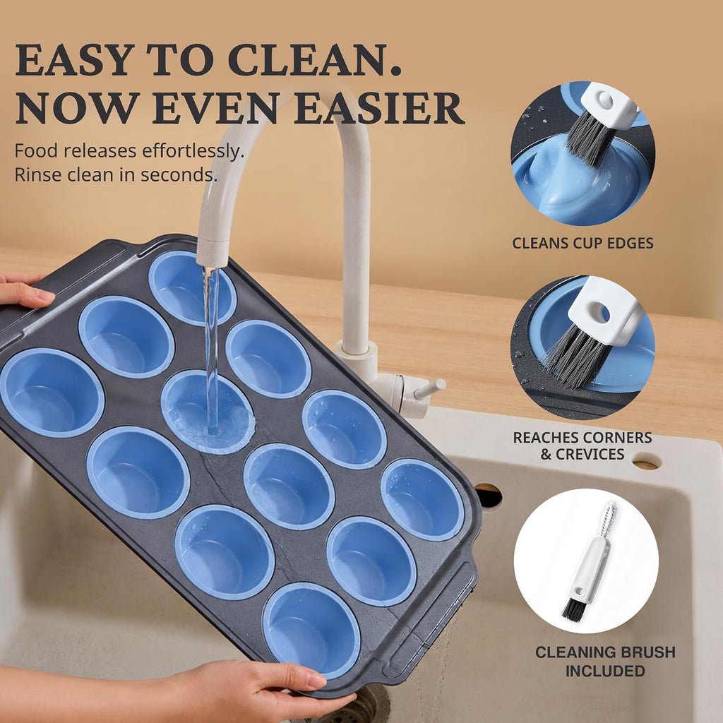 Silicone Muffin Pans for Baking with Metal Frame, Egg Bite Molds, 12-Cup Regular Size Cupcake Pan, Easy-Release